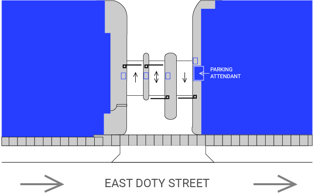 Entering and Exiting the Block 89 Parking Ramp in Downtown Madison