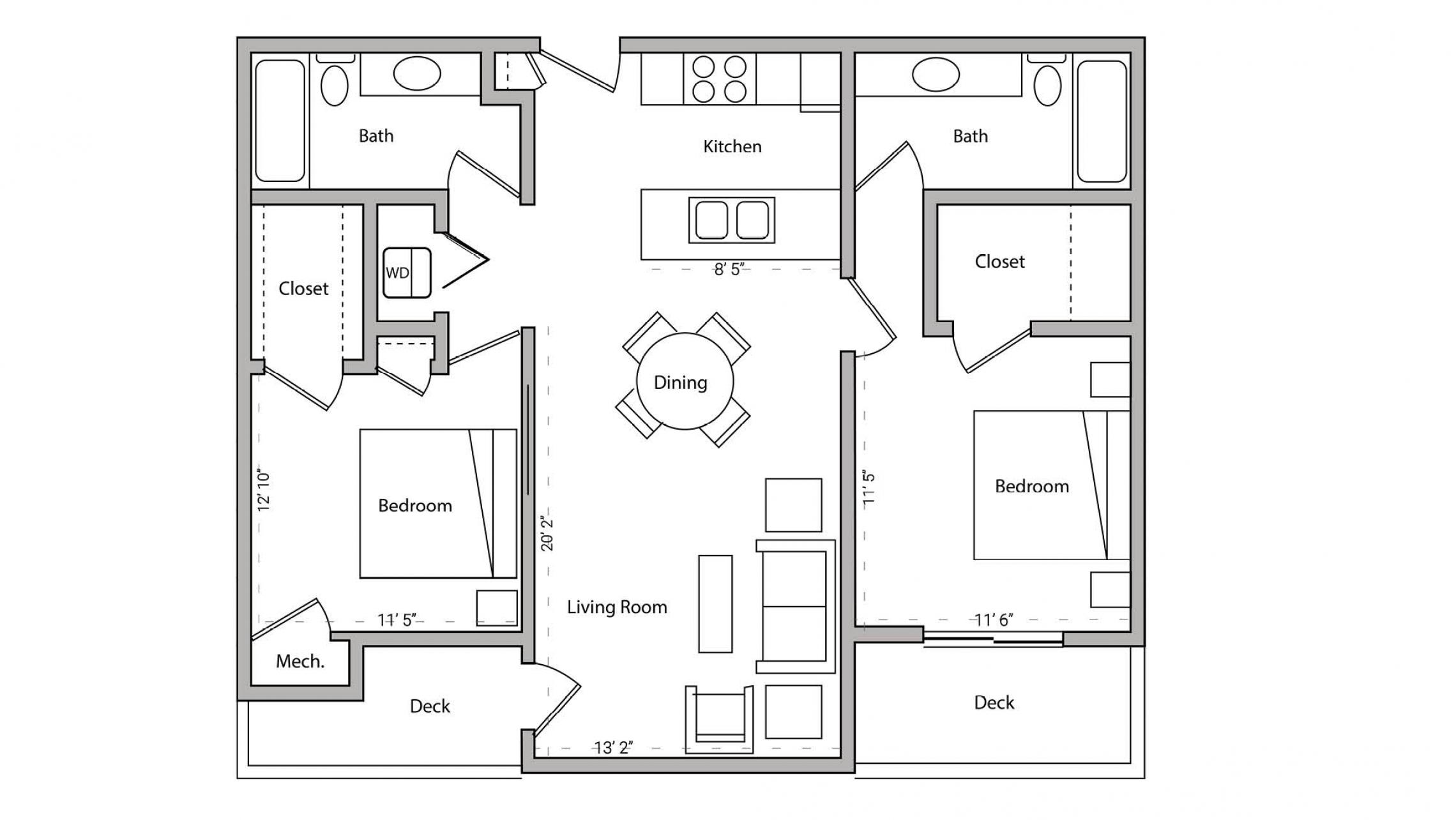 Wilson Bay Apartment 108 - Two Bedroom, Two Bathroom Floorplan