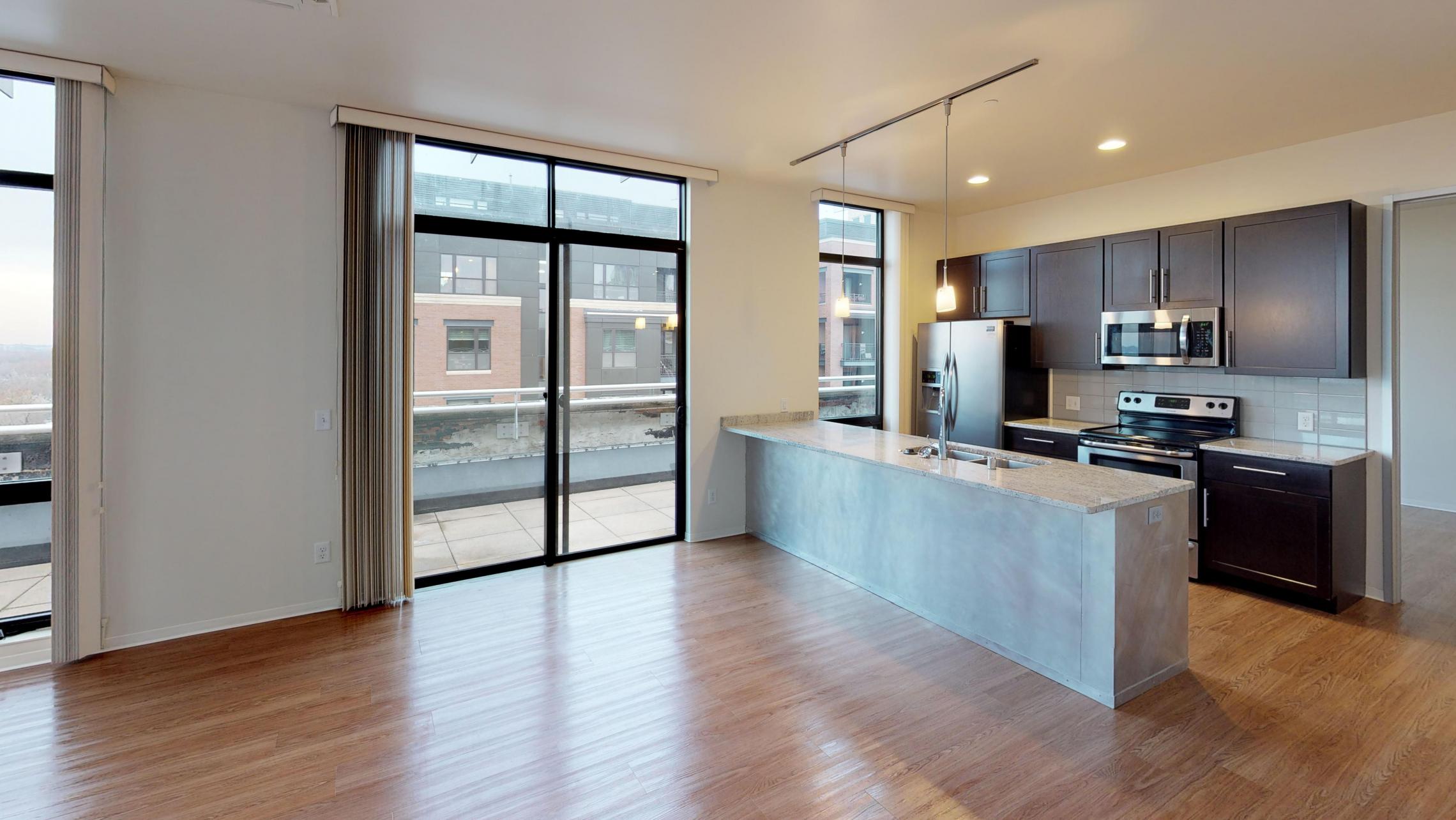 Capitol-Hill-Apartment-501-Two-Bedroom-Corner-Terrace-Lake-Capitol-Square-Downtown-Madison-Modern-Design-Lifestyle-Upscale-Luxury-Cats-Views-City-Bathroom-Storage-Kitchen