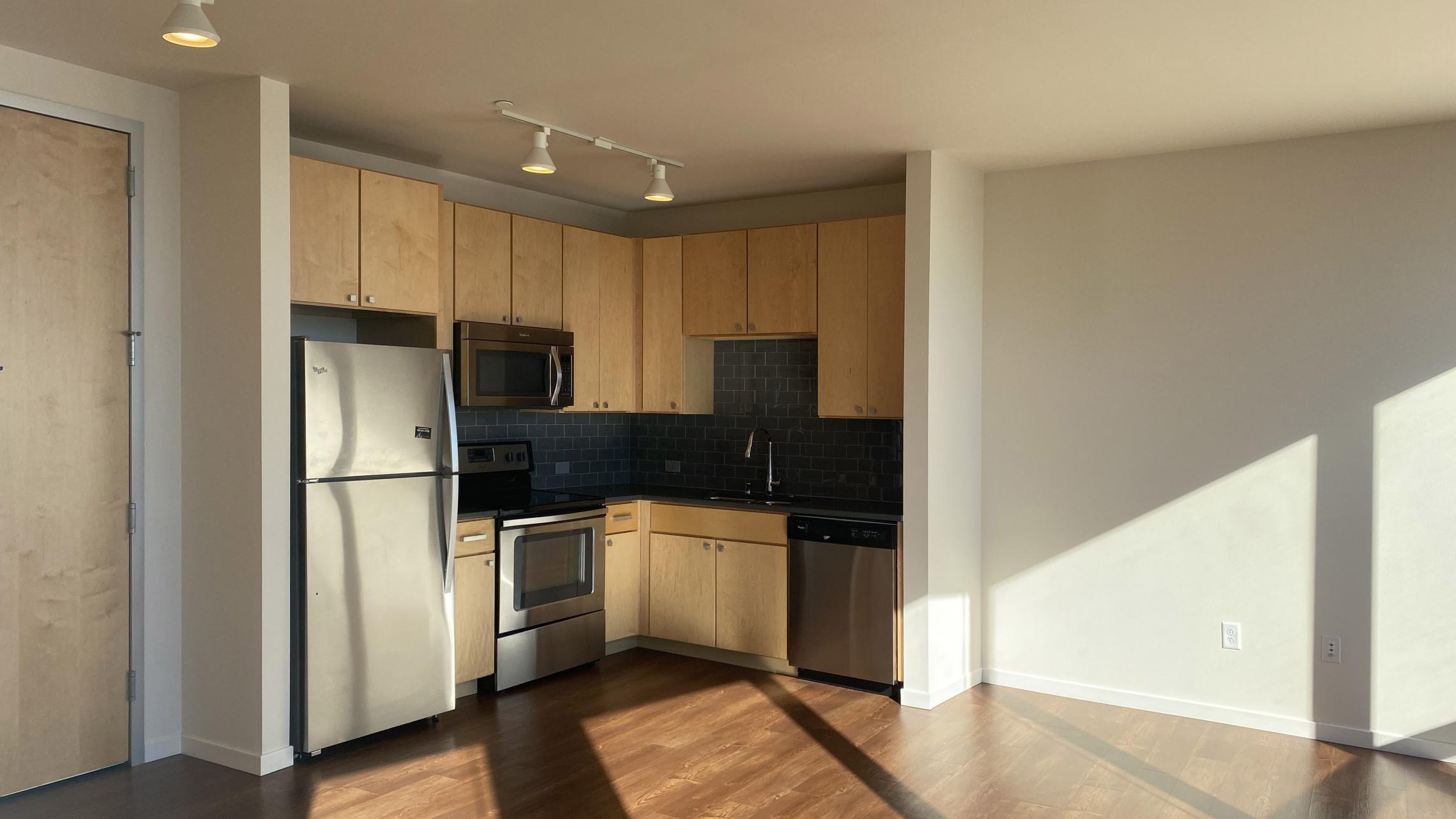 Nine-Line-at-The-Yards-Apartment-509-One-Bedrom-Corner-Lake-View-Top-Floor-Windows-Fitness-Kitchen-Living-Dining-Natural-Light-Modern-Upscale-Luxury-Maidson-Lake-Bike-Path-Dogs-Cats