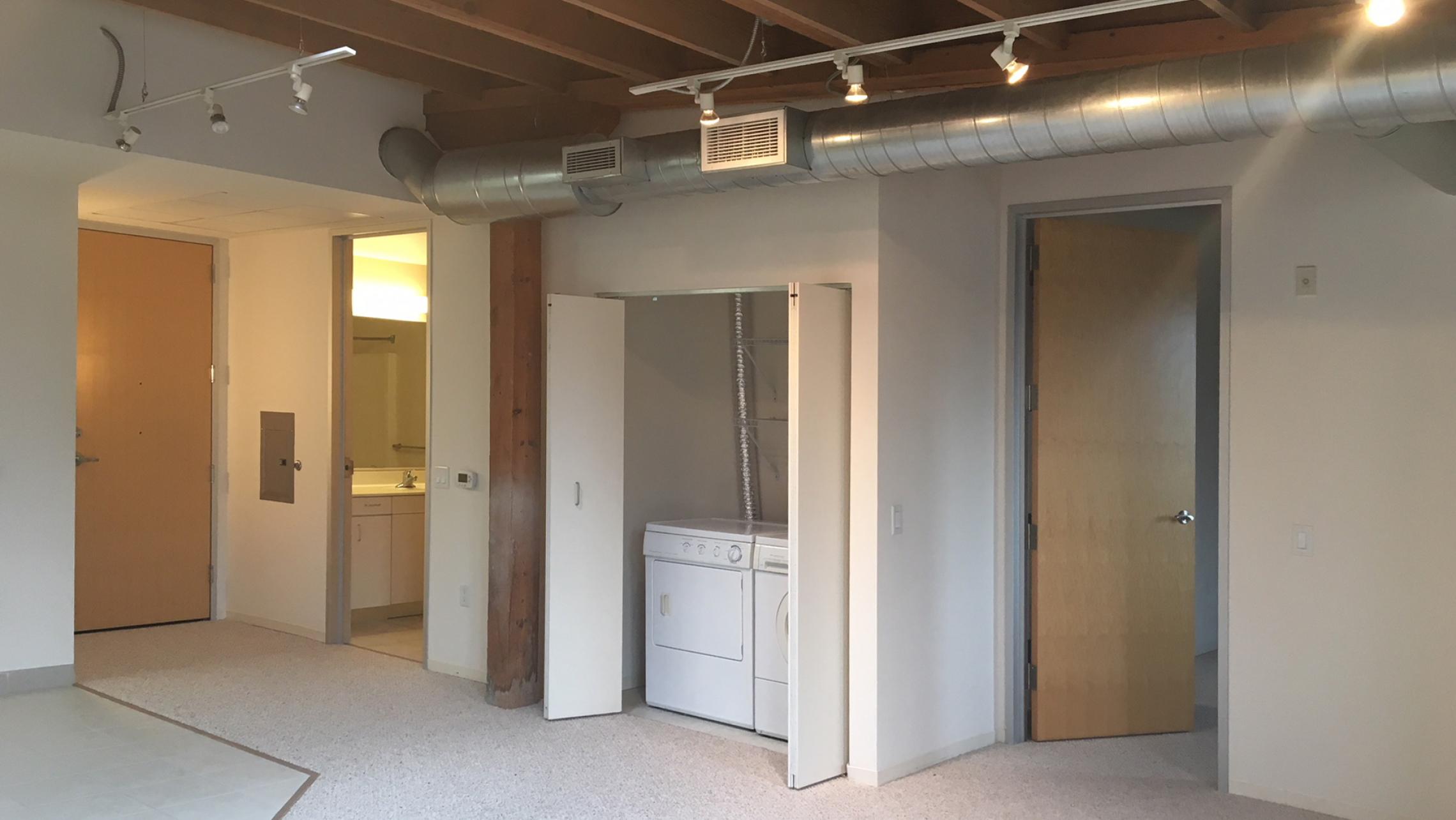 The-Yards-Tobacco-Lofts-Apartment-W204-One-Bedroom-Historic-Exposed-Brick-Timber-Beams-High-Ceilings-Skylight-Downtown-Design-Laundry-Design-Unique-Bike-Lake-Cats