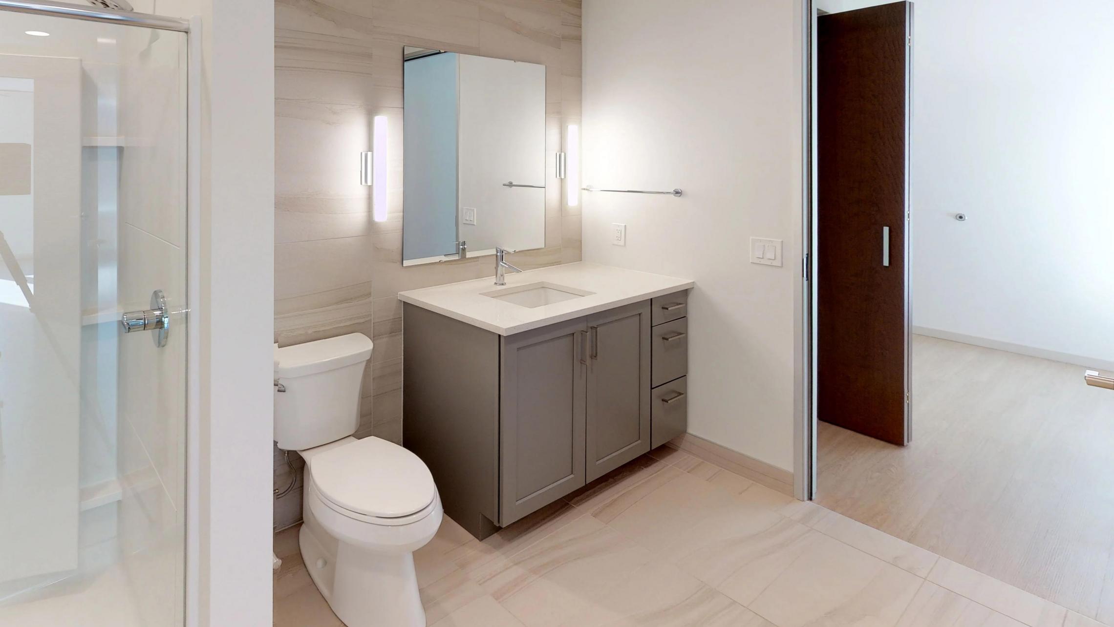 Pressman-211-Apartment-One-Bedroom-Luxury-Modern-Upscale-Downtown-Capitol-Concrete-Madison-Kitchen-Island-Bathroom-Vanity