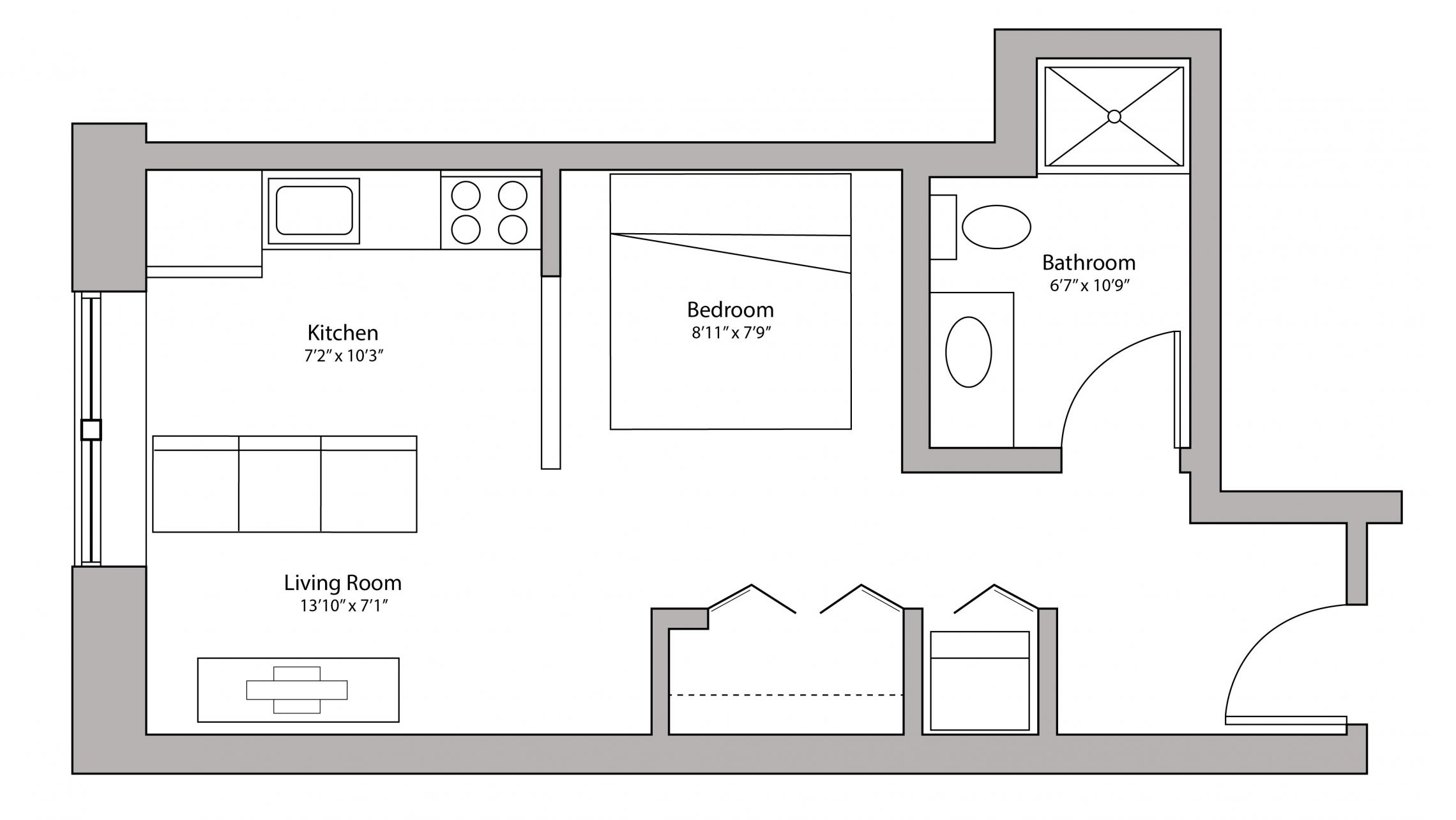 ULI Capitol Hill 207 - One Bedroom, One Bathroom Floorplan