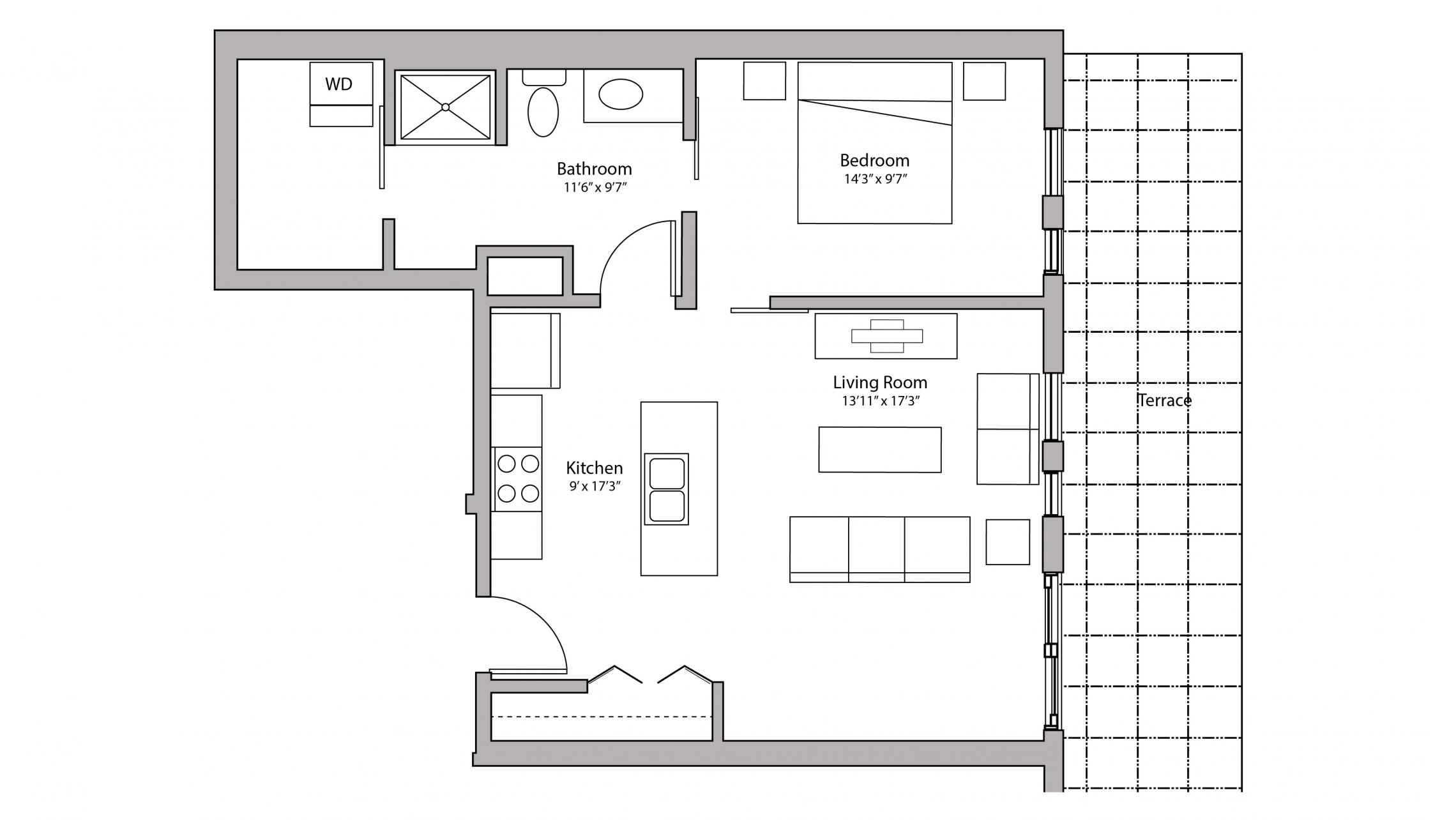 ULI Capitol Hill 500 - One Bedroom, One Bathroom Floorplan