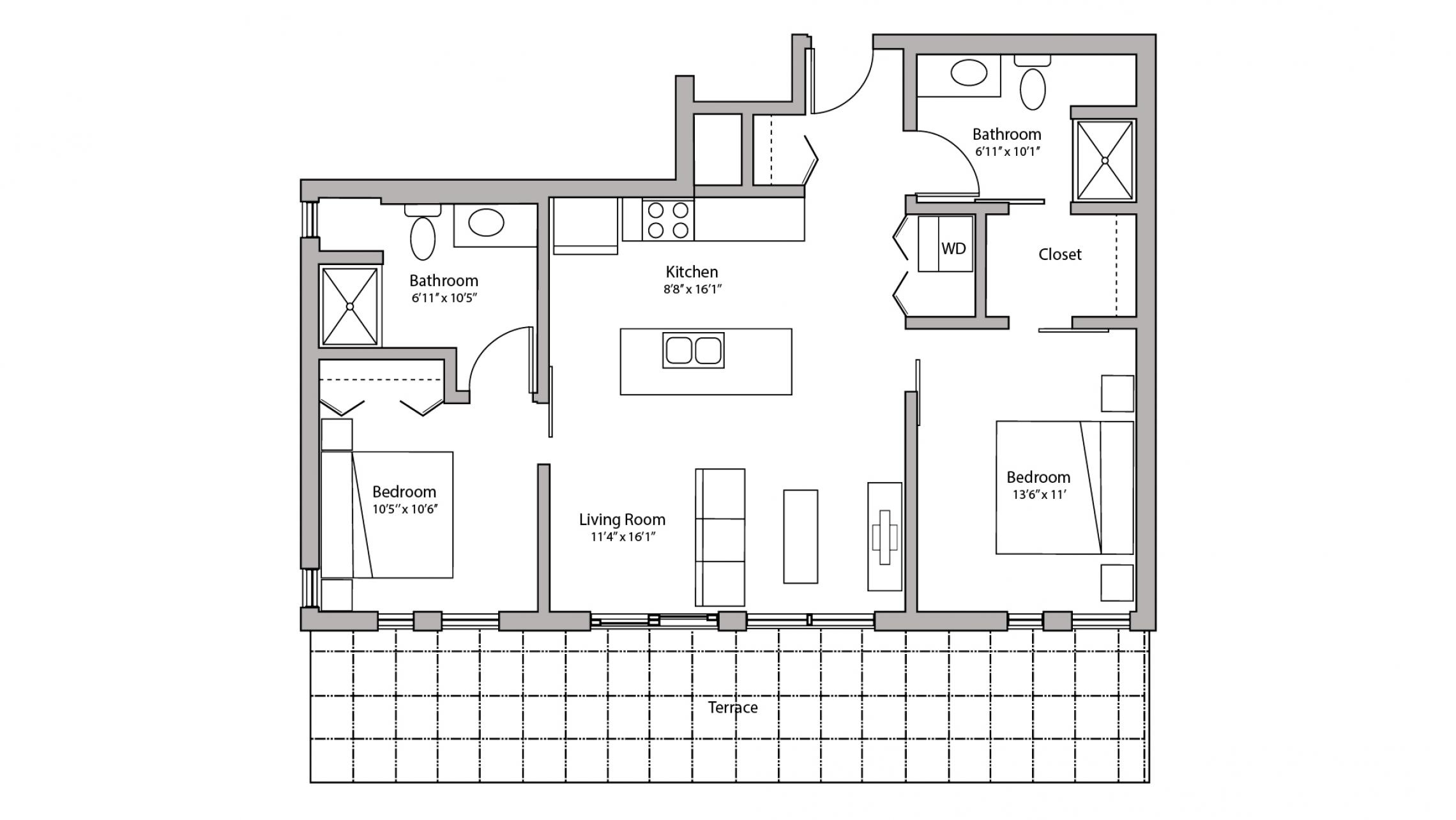 ULI Capitol Hill 503 - Two Bedroom, Two Bathroom Floorplan