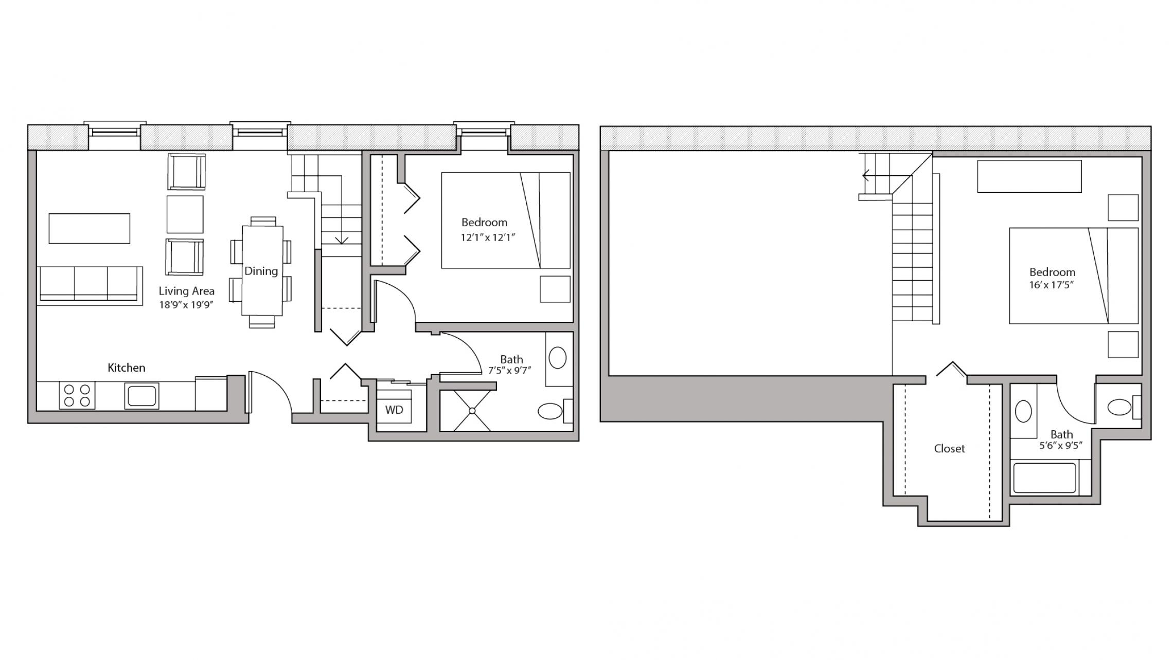 ULI Tobacco Lofts 303 -  Two Bedroom, Two Bathroom Floorplan