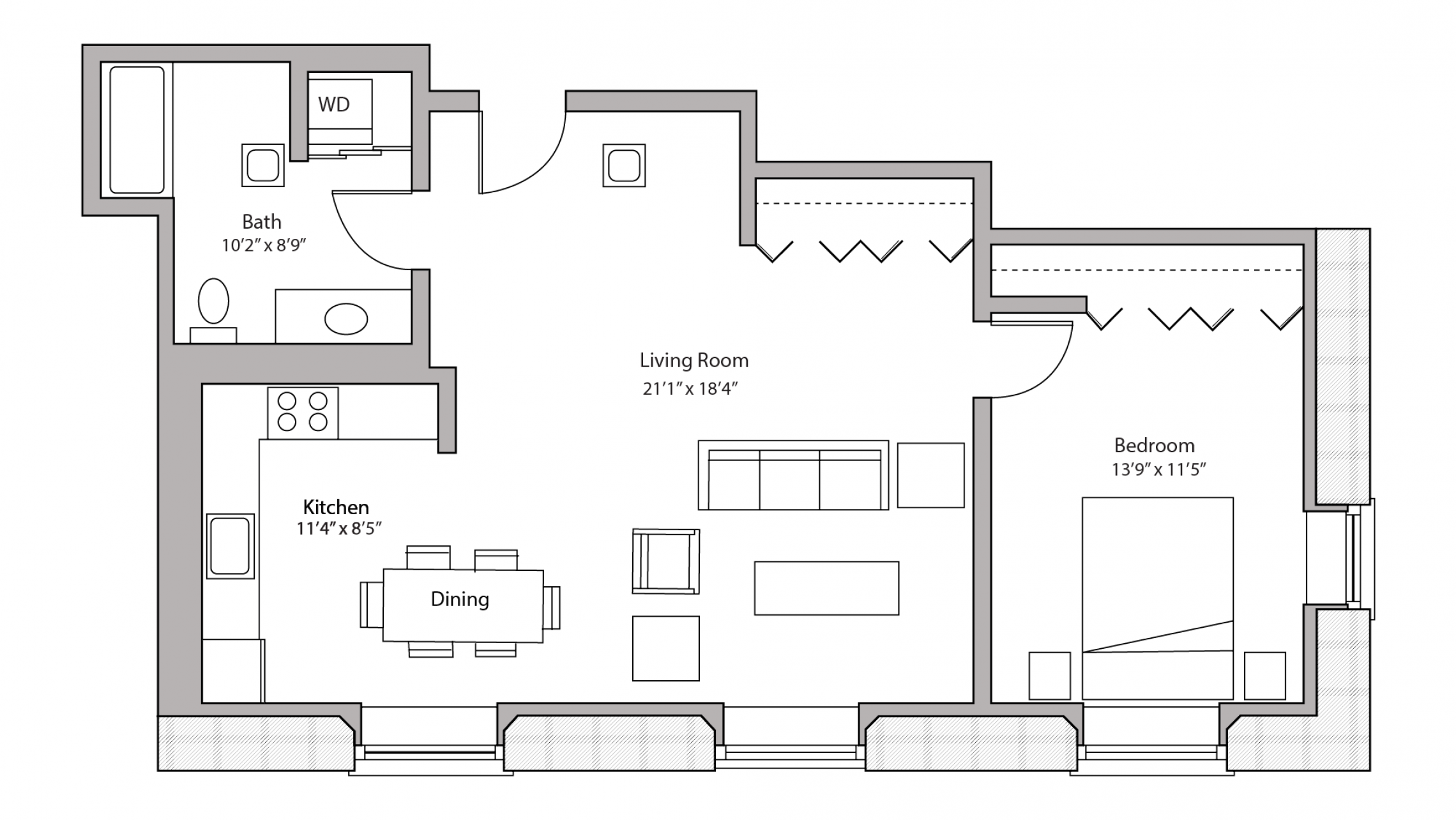 ULI Tobacco Lofts E102 - One Bedroom, One Bathroom