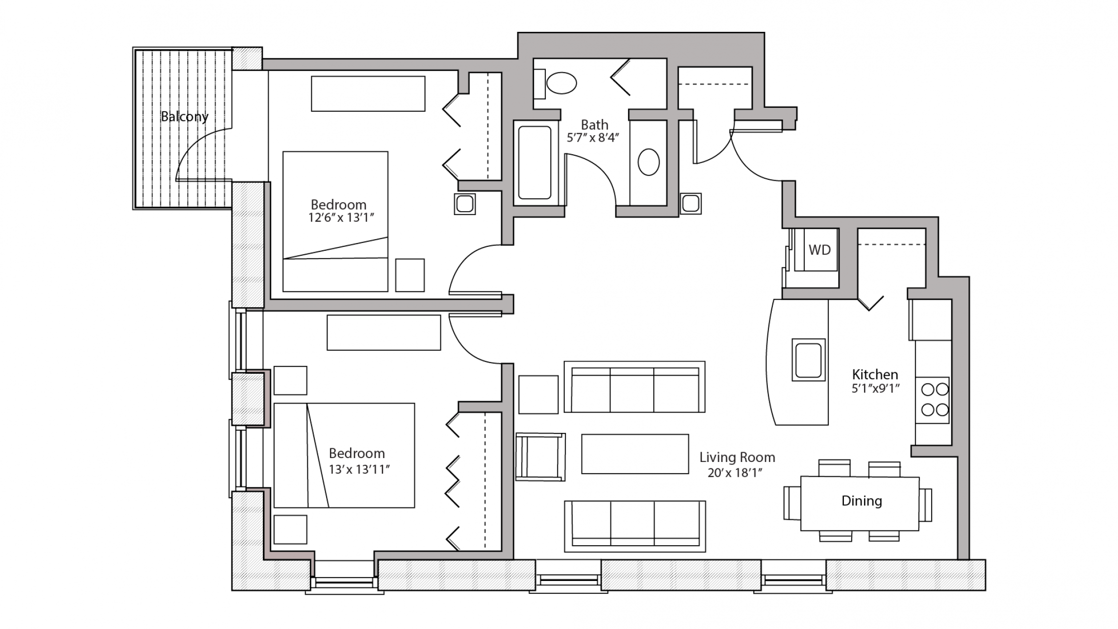 ULI Tobacco Lofts E212 - Two Bedroom, One Bathroom